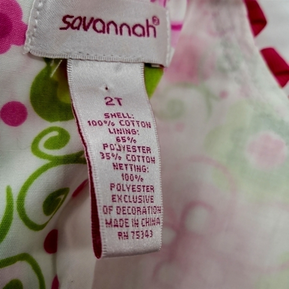 Savannah Girl's 2T Sleeveless Pink Green Dress with Ruffled Bottom Floral Print - Picture 8 of 8